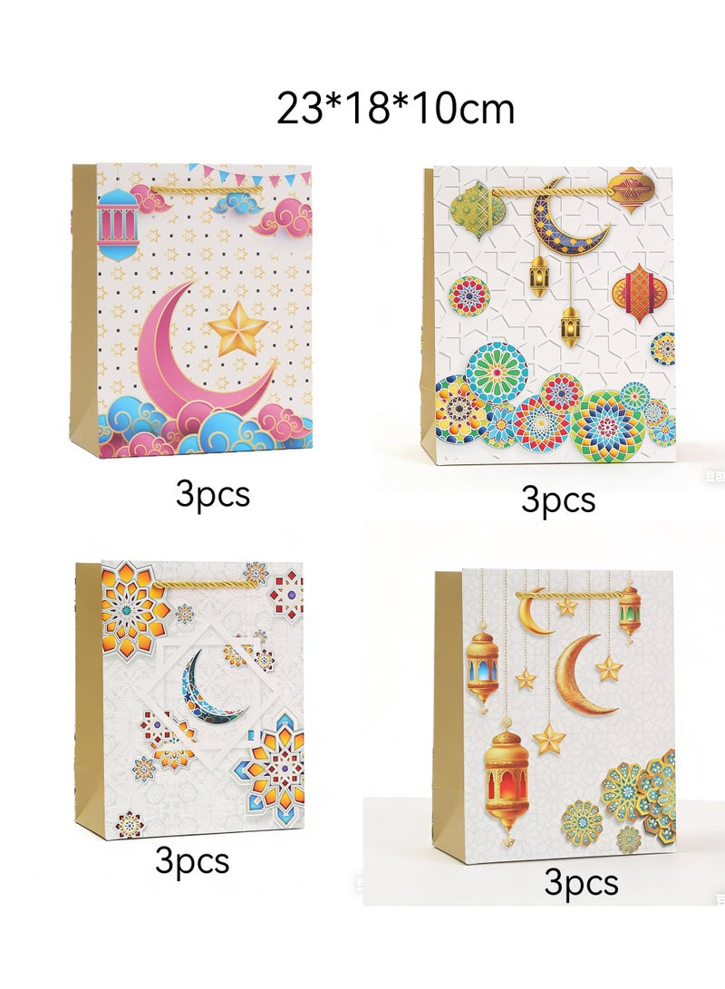 12 PCS 4 Colourful Ramadan Handbags - Beautiful and Gold Printed - Ideal for Wrapping Gifts - Image 2